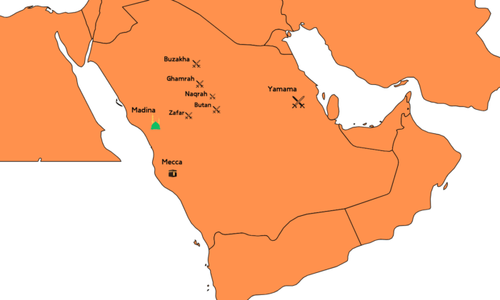 Map of Arabia during the Ridda Wars